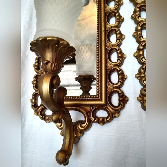 Homco Dart 1972 ornate smokey gray mirrored wall candleholders - Picture 9 of 14